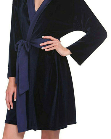 Navy Velvet Solid Robe | Gown - ELORA OFFICIAL Silk Robe Set